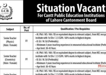 Cantt Public Educational Institute Teaching Jobs 2025 Latest Advertisement