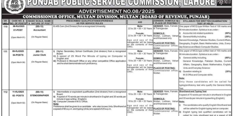 PPSC Jobs 2025 Latest Advertisement 08 Online Apply