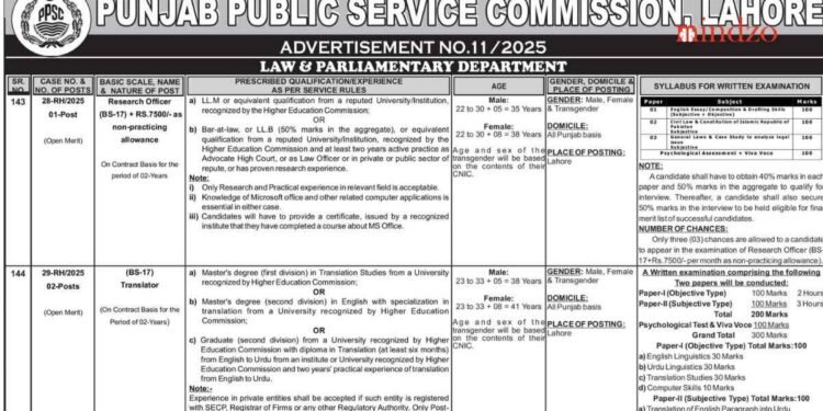 PPSC New Jobs 2025 Advertisement No 112025