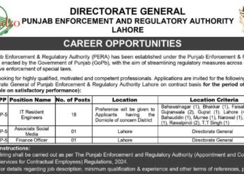 Punjab Enforcement and Regulatory Authority PERA Jobs 2025