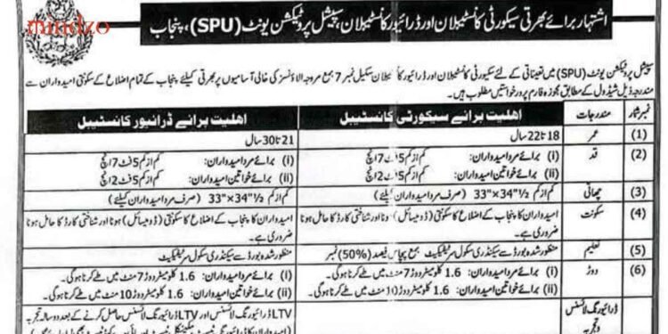 Punjab Police SPU Jobs 2025 Advertisement Application Forms