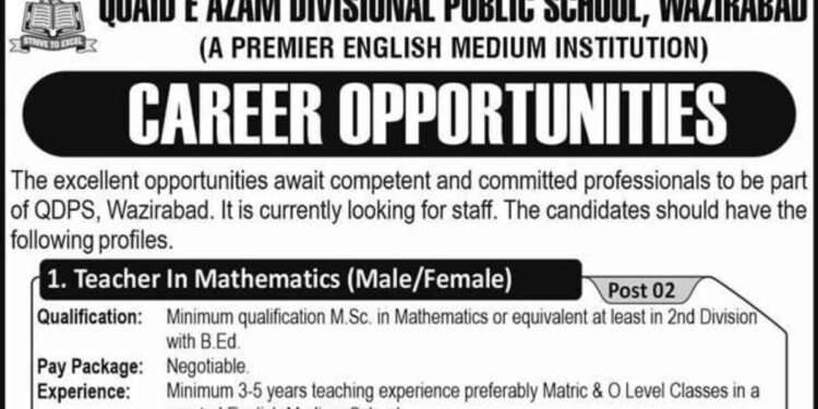 Quaid-e-Azam Divisional Public School Jobs 2025 for Teaching Staff