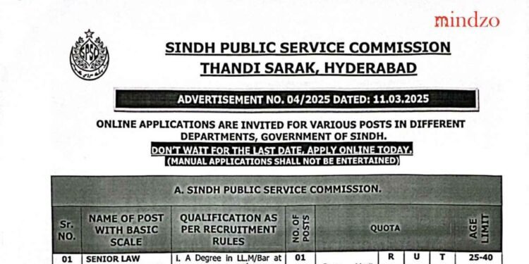 SPSC Jobs 2025 Latest Advertisement 042025 spsc.gos.pk